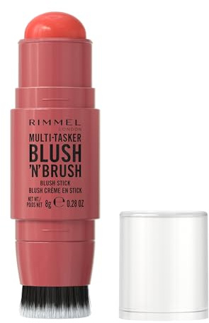 Rimmel Multi Tasker Blush'N'Brush, Dual-Ended Blush Stick with Built-in Brush, Cream-to-Powder Formula for a Smooth, Weightless Finish, Coral Dust, 8g