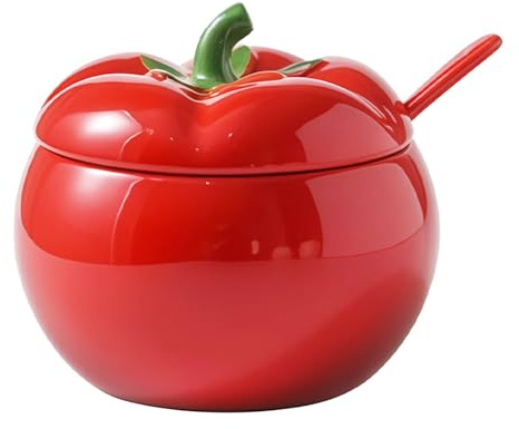 HKSDKABOP azucarero de cerámica, Azucarero de cerámica roja 400 ml con tapa y cuchara, ideal for cafeterías
