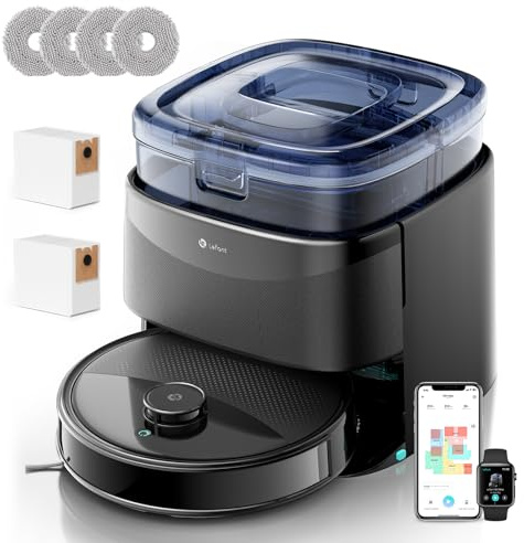 Lefant M3 Robot Aspirador y Fregasuelos con Mapeo, 12 000 Pa, 220min, Automático para 3,2 L, Navegación dToF, Evitación Obstáculos PSD 190°, Cepillos Antienredos, 5G WiFi/App/Alexa, Negro
