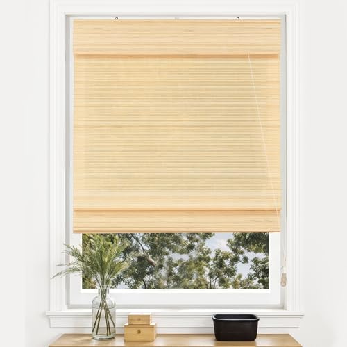 Victoria M. Bambus Raffrollo Sonnenschutz Sichtschutz Rollo Seitenzugrollo, für Fenster und Türen, Blickdicht, 60 x 220 cm, Natur