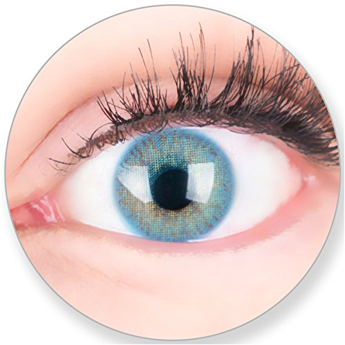 Glamlens Kontaktlinsen farbig blau ohne und mit Stärke - mit Kontaktlinsenbehälter. Sehr stark deckende natürliche blaue farbige Monatslinsen Ocean Blau 1 Paar weich Silikon Hydrogel 0.0 Dioptrien