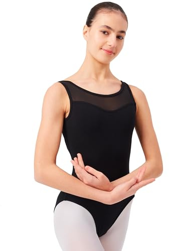 tanzmuster ® Ballett Trikot Mädchen - Emilia - (92-170) aus weichem Baumwollstoff mit Netzeinsatz - Ballettbody für Kinder
