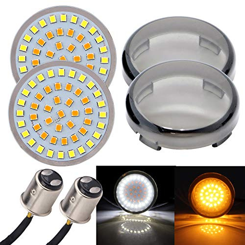 XMMT LED Moto 1157 Segnali di direzione Anteriori 2 Bullet Style Ambra/Bianco Pannello di Luce di Corsa con 2 PZ Copertura Lente Fumo Compatibile per Modelli Harley Touring Dyna Sportster