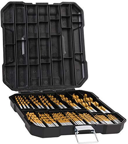 99 Pieces Titanium Twist Drill Bit Set, 135° Tip High Speed Steel, Size from 1/16 up to 3/8, Ideal Drilling in Wood/Cast Iron/Aluminum Alloy/Plastic/Fiberglass, with Hard Storage by HURRICANE