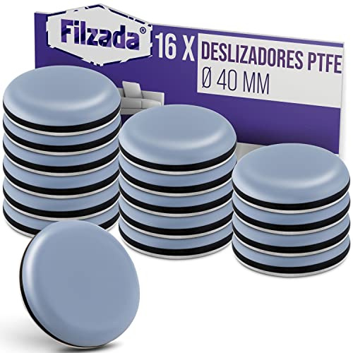 Filzada® 16x Teflongleiter Selbstklebend Ø 40mm Rund - Möbelgleiter PTFE | Teppichgleiter für Stuhl, Tisch, Möbelfüße - Bodenschutz raue Böden, Fliesen, Teppich - hohe Belastbarkeit - geräuscharm