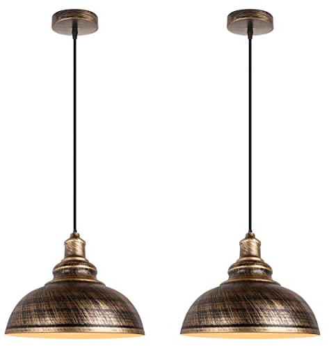 iDEGU 2 Pcs Lampadari a Sospensione Vintage Industriale, Lampadario In Ferro Lampadario Soffitto E27 per Ristorante Sala da pranzo Cucina - Diametro 29 cm, Ruggine e Rame