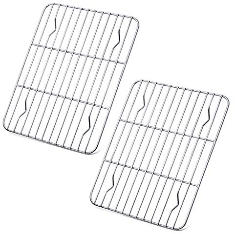 Small Cooling Rack Set of 2, Homikit Stainless Steel Grill Wire Rack for Oven Roasting Baking Cooking, Fit Toaster Oven Tray for Cake/Meat/Bread, 24.5x19x1.5cm, Dishwasher Safe