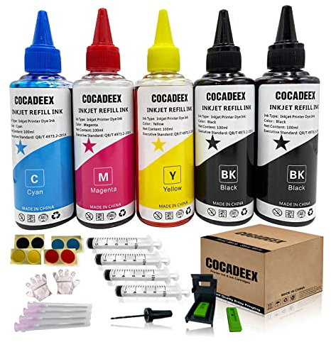 COCADEEX Tintennachfüll-Set, kompatibel mit HP Tintenpatronen 307XL 305XL 650xl 351XL 350XL 300XL 901XL 62XL 21XL 22XL Serie 5 Flaschen Tinte mit Nachfüllwerkzeug (2BK 1C 1M 1Y) | Kompatibel mit HP Tintenpatronen 307XL 305XL 650XL 351XL 350XL 300XL 901XL 62XL 21XL 22XL Serie