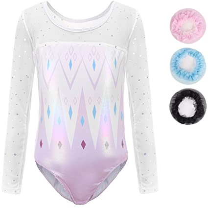 Cucudy Gymnastics Leotards for Girls Gradient Colour Sparkle Dance Leotard Long Sleeve Sleeveless Dancewear Girls Leotards Athletic Ballet Dance Dress Kids (Purple Long Sleeve, 12 (11-12 Years)