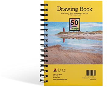 Elan A5 Drawing Book, 50 Sheets Italian Paper 90 lb/200 GSM, Acid-Free Sketch Book 8.3x5.8 Inch, White Drawing Paper Pad, A5 Sketchbook Spiral Bound