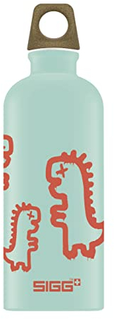 SIGG - Alu Trinkflasche Kinder - Traveller MyPlanet Recyclosaurus - Kohlensäuregeeignet, Auslaufsicher & Federleicht - BPA-frei - Klimaneutral Zertifiziert - Sport & Schule - Weissgrün mit Dino - 0,6L