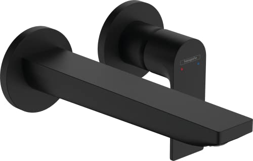 hansgrohe Rebris E - Waschtischarmatur Unterputz für Wandmontage, Wasserhahn Bad mit Auslauf Länge 20 cm, Mischbatterie Waschbecken wassersparend (EcoSmart), Mattschwarz, 72568670
