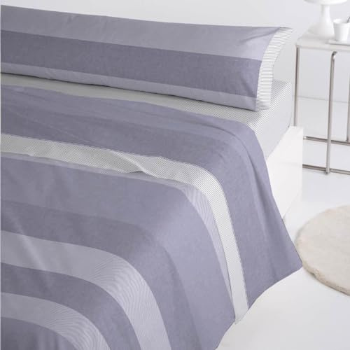 DHESTIA HOME - Juego Sábanas Franela Algodón Térmicas de Invierno Brooke Azul - Color Azul, Talla Cama 135 (2F.Almhda)
