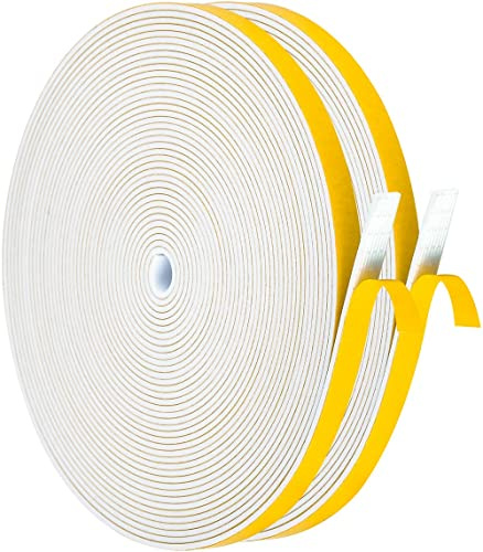 YOCCEK 20m Dichtungsband Selbstklebend für Türen Fenster 9mm(B) x1.5mm(D) Moosgummi Dichtband Türdichtung Fensterdichtung Zugluftstopper Wasserdicht Schalldämmung Weiß [2 Rollen mit je 10m]