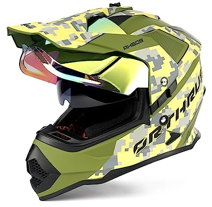 Orthrus Dual Sport Adventure Motorcycle Helmet DOT Certified for Adults, UV Protected Dual Visor & Intercom Slot, ATV UTV Dirt Bike Snowmobile Off Road Helmets (Halo,M)