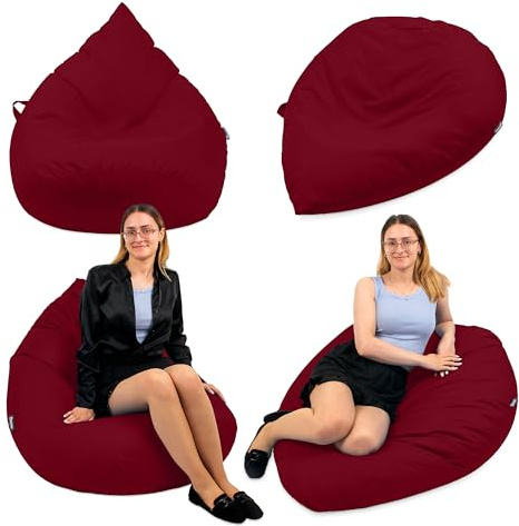 Droplet-Lounge Sitzsack Tropfenform XXL 80cm | Sitzkissen Outdoor Indoor Erwachsene | Bean Bag Bodenkissen mit Füllung | Oxford 600D Oeko-TEX | wasserabweisend (Weinrot)