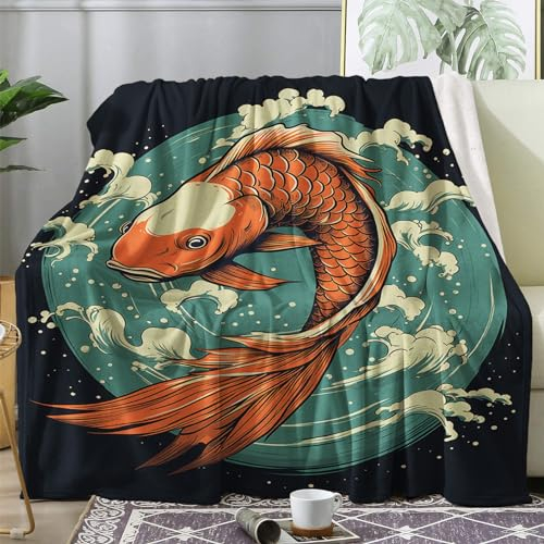 ZDABAOEC Kuscheldecke Flauschig Japanische Koi Decke, Fleecedecke 230x270, Sofadecke & Couchdecke, Weiche Kuschelige Wohndecke Blanket, Riesig Groß Decken für Sofa Couch