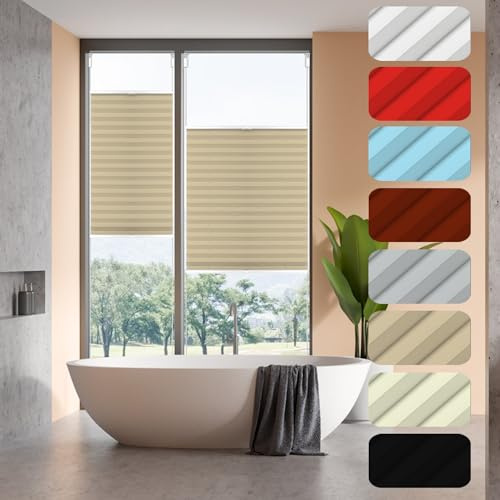 Stores Store Plissé sur Mesure 45 x 210 cm sur Mesure pour Toutes Les fenêtres intérieures, Thermique Volet Roulant Montage Simple et Rapide pour fenêtre, Stores, fenêtres, Kaki