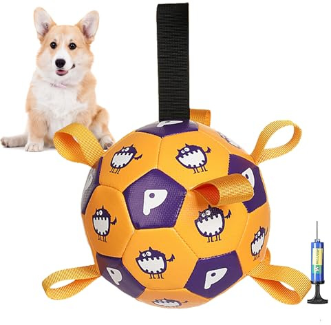 YUEMING Giocattolo Palla per Cane, Palla di Calcio Del Cane con le Linguette di Presa, Dog Pallone da Calcio Galleggiante con Pompetta, Giocattolo interattivo per Cani (Giallo, 15cm)