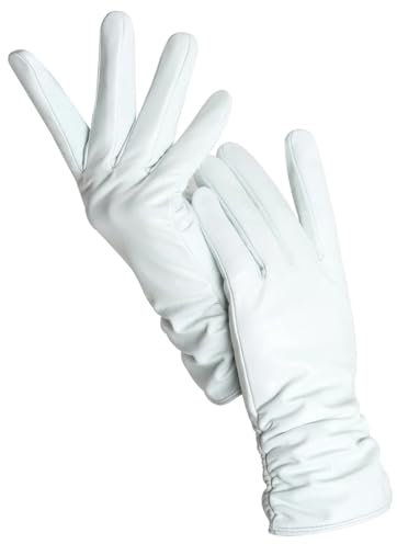 Damen Winter Warme Lederhandschuhe Plus Velours Kurze Dünne Touch Fahren Farbe Handschuhe, Weiß Standard, 33