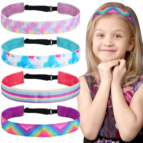 BETESSIN 4pz Fasce per Capelli Bambina Arcobaleno Fascia Fasce Elastiche per Decorazione Capelli Bambina Bimba 5-15 Anni