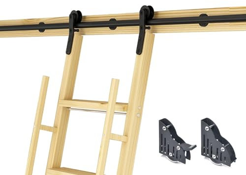 CHEMYO 3,3–26,2 Fuß Schienen-Bibliotheks-Gleitleiter-Hardware-Kit, schwarzes Kohlenstoffstahl-Rundrohr, verschiebbare Bibliotheks-Hardware, rollendes komplettes Schienensystem (Keine Leiter), Boden