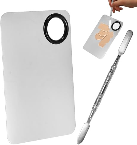 Bwetomk 2Pcs Makeup Mixing Palette, Makeup Spatula & Makeup Palette Set, Foundation Spatula, Foundation Mixing Palette for Mixing Foundation Nail Art Makeup Tools, Makeup Artist Tools (Sliver)