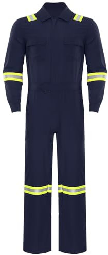 Oyolan Tuta da Lavoro Uomo Ad Alta Visibilità Riflettente Tuta da Lavoro Con Cerniera Manica Lunga Workwear S-4XL, Blu marino, S