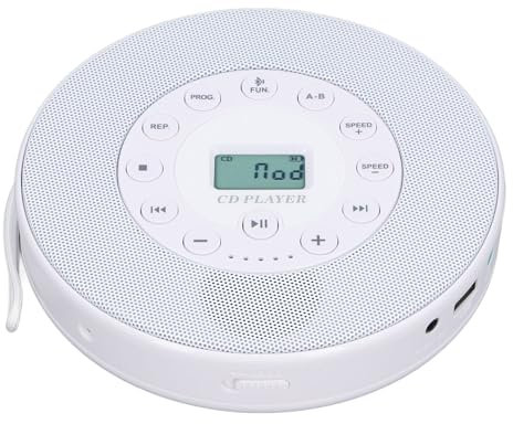 Portable CD Player Bluetooth with Speaker Anti Skip CD Player for Car MP3 Compatibility Support Recording to USB Built in Microphone (White)