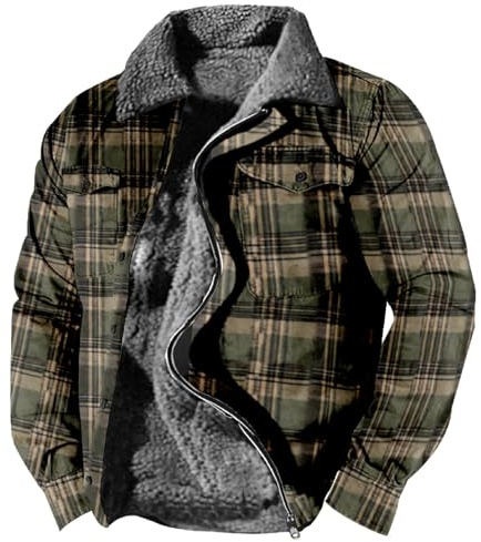 kuiazelit Vestes d'hiver rembourrées pour homme - Chemise de bûcheron à carreaux - Manteaux longs thermiques - Parka à manches longues - Doublure en polaire - Chemise décontractée - Fermeture éclair