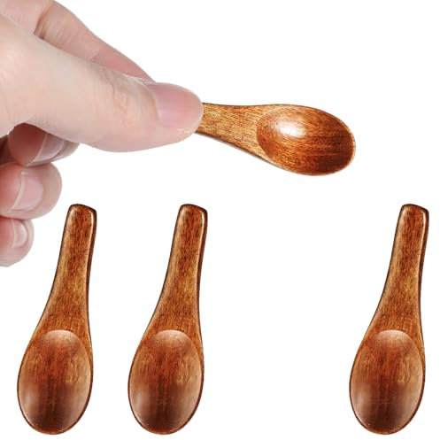 Ymapinc 4 Pcs Mini Handmade Wooden Spoons, Tiny Spoon Set for Spices Jars Sugar Salt Sauce Honey Kitchen Cooking(2.42inch Red Brown Phoebe)