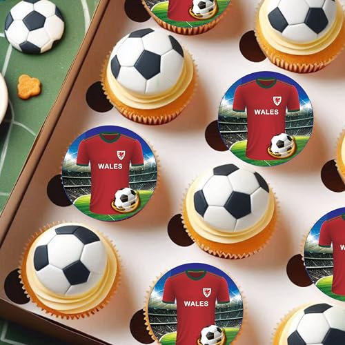 Wales Football Team Colours Personalised Edible Cake Topper Matching Cupcake Toppers Printed on Icing Sheets, Round, Square, Costco, Cupcake Toppers - Happy Birthday (3. Cupcake Toppers)