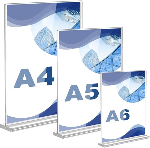 3Pcs T-Shaped Clear Sign Holder, A4+A5+A6 Acrylic Sign Holder, Transparent Menu Display Stand, Double Sided Table Stand, Plastic Table Top Paper Holder, Vertical Flyer Stand for Vendor Events Store