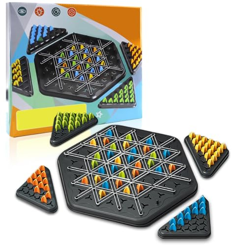 Geometric Chess Game, Chain Triangle Chess Game, Triggle Game, Triangle Board Game for Kids, Adults, Family, Party, Triggle Rubber Band Game for 2 to 4 Players