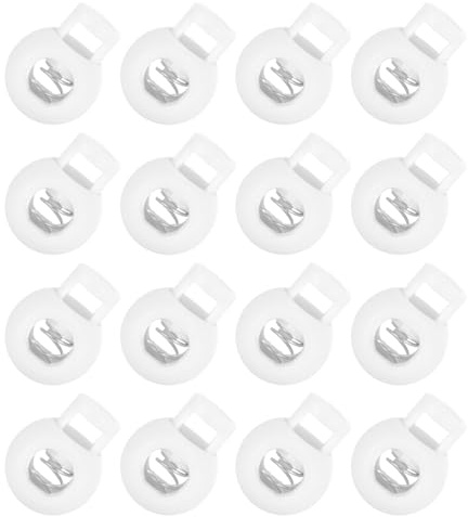 sourcing map 50Pcs 8mm Plastic Cord Locks, Spring Slider Toggles Clip End Stopper Fastener Round Ball Shape for Drawstrings Paracord Shoelace, Frosted White