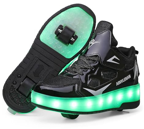 Hiseng Chaussure Roller Fille 27-40EU, Basket Roller pour Enfan Chaussure a Roulette Garcon Chaussure a Roulette Fille Garçons Chaussures Roller Roues Basket a Roulette Adolescents pour Extérieur