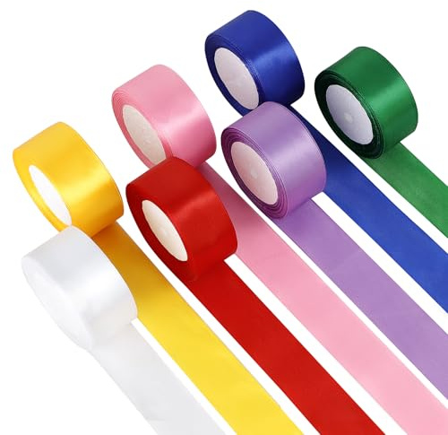 X-BLTU 7 Colores Cinta de Raso, 40mm x 22m Cinta de Satén, Cintas Tela de Doble Cara para Envolver Regalos, Navidad, Decoración de Bodas, Lazos, Globos, Manualidades, Ramo de Novia, San Valentín