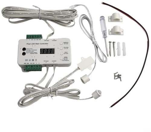 Controller RGB Pixel per illuminazione scale con luminosità e velocità regolabili, include sensore di movimento PIR e cavo di prolunga