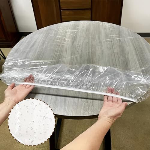Plastiktischdecke Durchsichtige Tischdecke, Wasserdicht Abwaschbar TPU Rund Durchsichtige Tischdecke, 152cm Plastik Transparent Tischdecke Gartentischdecke Das Randgummiband-Design