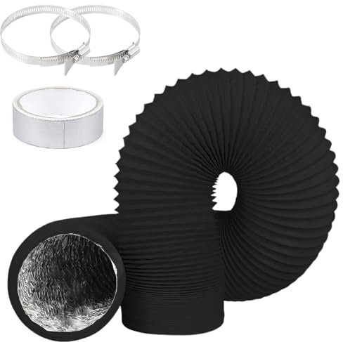 NewZC 4 Inch 11FT Flexible PVC Ventilation Air Ducting Hose with Foil Tape and Adjustable Hose Clips Black Aluminium Insulated Vent Pipe for Conditioning Extractor Hood Tumble Dryer Vent - 100mm/3.2m