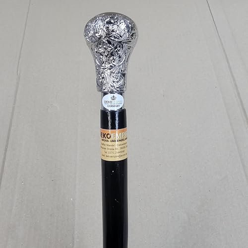 Bastón decorativo de madera elegante con mango de metal plateado, 95 cm de largo y 550 gramos de peso, con mango de goma antideslizante resistente, pomo floral para papá