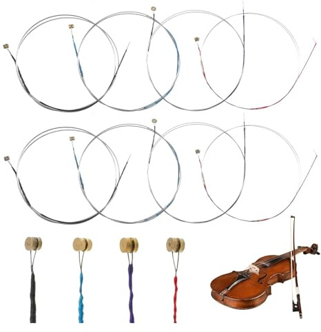 8 Pcs Violin Strings, Size 4/4 and 3/4 Violin Full Size Strings Kits G D A E Gauge Universal Classic Silver Steel Strong Fiddle String with Nickel-Plated Ball Head for 4/4 3/4 1/4 1/2 Instruments