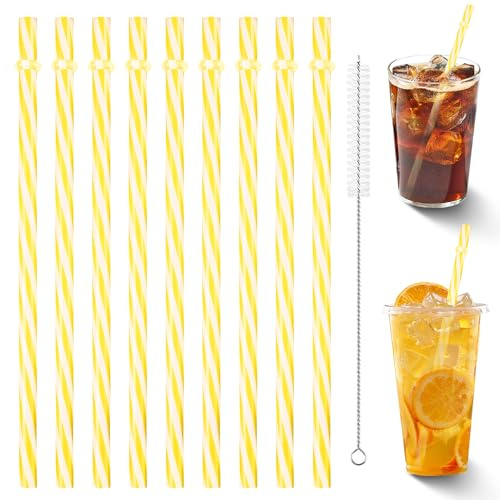 Cannucce colorate riutilizzabili, in plastica, con spazzola per cannuccia, per frullati, succhi di frutta, cocktail, bevande calde (giallo, 25 pezzi)