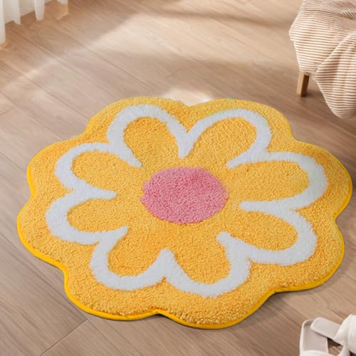 Blumen Badematte 40x40 cm – Weiche rutschfeste Badezimmermatte, Wohnteppich mit hoher Wasseraufnahme, Waschbare Mikrofaser Duschmatte für Badezimmer, Küche, Toilette, Kinderzimmer, Haustiere (Gelb)