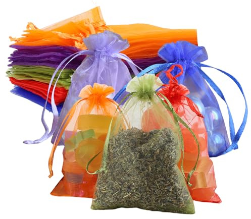 Zasjon 50 Stück Organzasäckchen 10x15 CM Organza Säckchen Zum Befüllen, 5 Farben Bunt Organzabeutel mit Kordelzug, Lavendelsäckchen Leer, Schmuckbeutel, Geschenksäckchen für Hochzeit Geburtstag Party