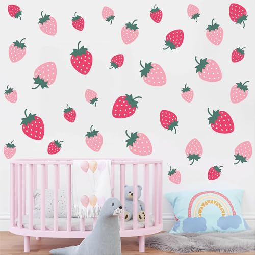 10 Sheets Strawberry Wall Stickers for Bedroom Living Room Girls Room Decoration Strawberry Wall Art Sticker for Kids Room Baby Nursery Room Wall Decals Interior Wallpaper PVC Murals
