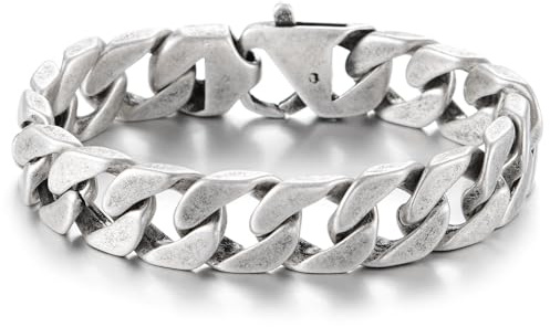 COOLSTEELANDBEYOND Herren Antiquität Alte Silberne Farbe Panzerkette Armband aus Edelstahl Minimalistischen