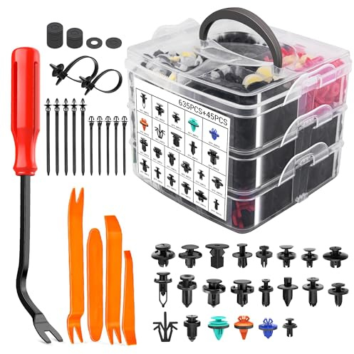 MICTUNING Kit assortito di 680 clip di fissaggio a pressione per auto, 22 misure più popolari, rivetti per parafanghi con fascette per cavi, strumenti di rimozione per GM, Ford, Toyota, Honda