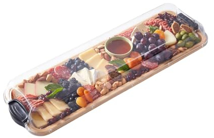 Planche à fromage, assiette à goûter rectangulaire en bois, 17,8 x 55,9 cm, plateau de service portable avec couvercle, plateau à charcuterie, idéal pour les fêtes, Noël, restaurant, pique-nique