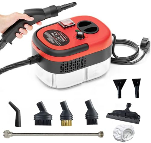 Högtrycksångtvätt, 2500w Handhållen ångtvätt, 105°c Högtemperaturånga, Multifunktionell Hemrengöring, 1200ml Stor Vattentank (Red)